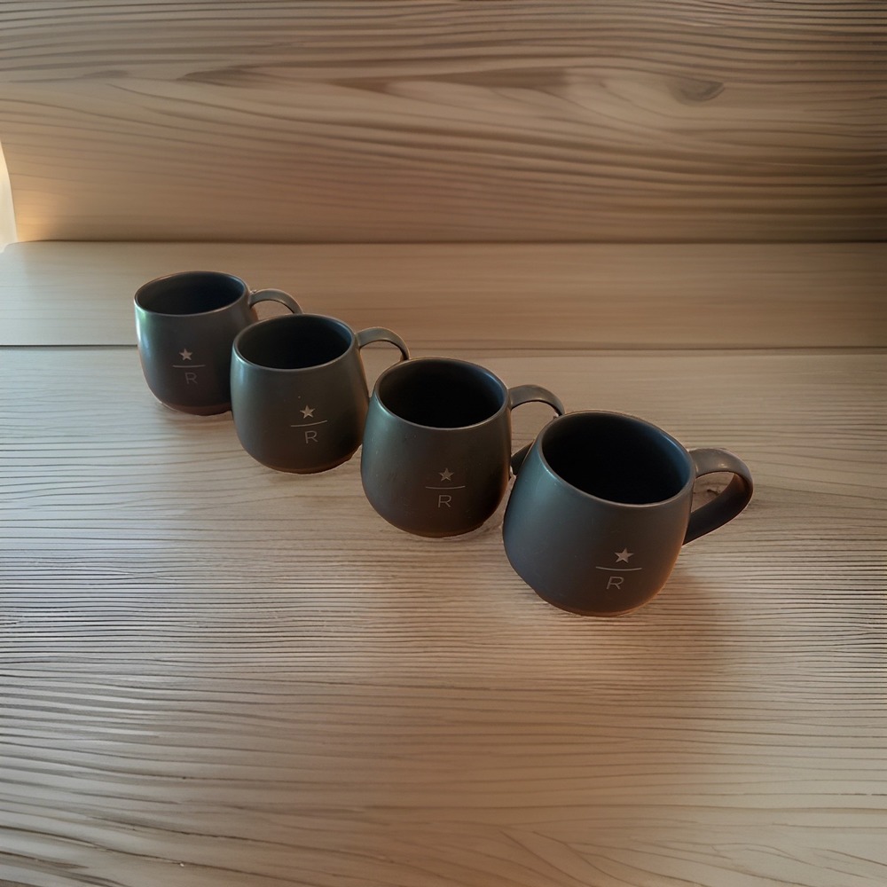 Set Of 4 Starbucks Reserve "R" Star Coffee Mug 16 oz Matte Black Brown 2015 RARE